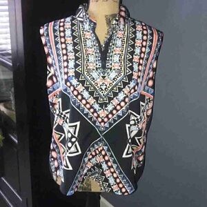 Geometric Patterned Black and Pink Women's Top